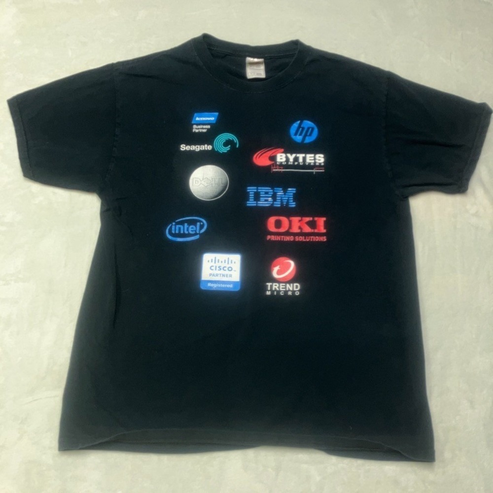 VTG Windows Computer Multi Logo‎ T-Shirt Double Sided Graphic IBM Dell Intel Y2K